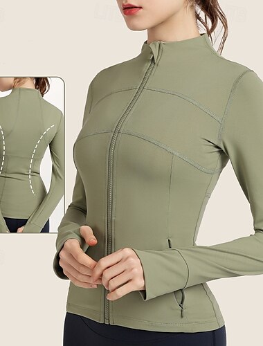  Damen Yogajacke Stehkragen Schnelltrocknend Vollreißverschluss Langarm Sport Einfarbig Oberteil Für Fitnessstudio Fitnesstraining Fitness Schlank Sportkleidung