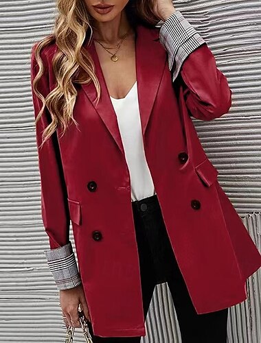  Women's Blazer Comfortable Breathable Buttons Fashion Modern Plain Work Daily Regular Turndown Regular Fit Long Sleeve Outerwear Black Burgundy Navy Blue Fall Winter