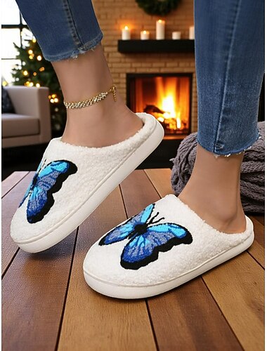  Pantuflas peludas con diseño de mariposa para mujer: suaves zapatillas de invierno para el dormitorio, la sala de estar y momentos de cuidado personal.