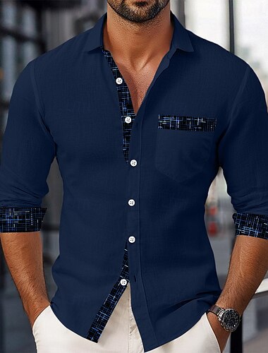  Men's Shirt Linen Shirt Summer Shirt Beach Wear Plain Vacation Casual Black White Navy Blue Blue Short Sleeve Lapel Summer Spring & Summer Clothing Apparel Color Block