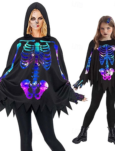  Teschio Scheletro Carnevale Mantello Costume Cosplay Halloween Bambini Adulti Per uomo Per donna Ragazzi Halloween Carnevale Performance Feste Costume di Carnevale facile Vestirsi