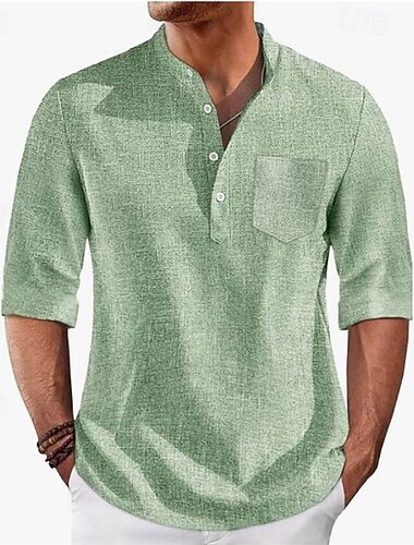  Per uomo Camicia Camicia popover Camicia Estiva Camicia casual Camicia da Spiaggia Nero Verde chiaro Blu marino Azzurro cielo Cammello Manica 3/4 Semplice Colletto alla coreana Vacanza Camicia