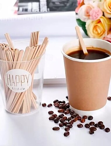  300 bâtonnets à café en bois emballés individuellement, bâtonnets à boisson jetables de 140 mm avec extrémités lisses pour café, thé, cocktails, bar, café, fournitures de fête