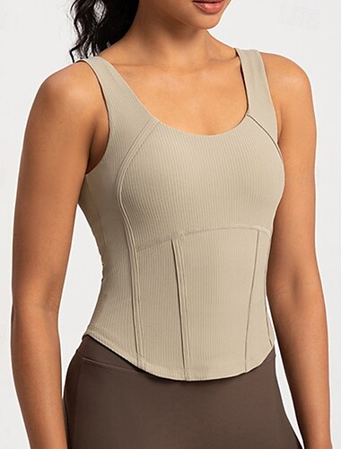  Women's Workout Tops Breathable Tummy Control Padded Sleeveless Sports Solid Color Top For Pilates Running Yoga Activewear