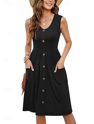  Per donna Mini Abito Abito Estivo Casual Quotidiano Vestibilità regolare Tinta unica Senza Maniche Collo a U Nero Bianco Blu reale Azzurro cielo Estate