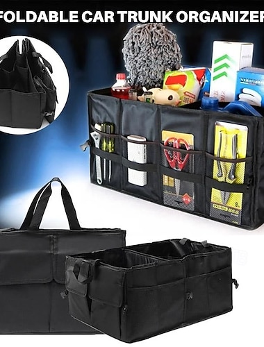  Sammenleggbar bagasjeromsorganisator for bil, sammenleggbar oppbevaringsboks med stor kapasitet og håndtak, flerroms oxford-stoffboks for kjøretøy, SUV-lasttilbehør