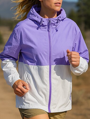  Damskie Běžecká bunda Kurtka Outdoorowa Kurtka z kapturem Ściągana na sznurek Kieszeń na zamek Długi rękaw Top Athleisure Odporność na wiatr UPF 50+ Oddychający Wędkarstwo Piesze wycieczki Bieganie