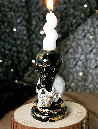  Halloween-statue harpiks kranium lysestage i indvendig stil dobbeltfarvet gotisk dekoration uhyggelig bordplade ornament kreativ boligdekoration til festbord hjemsøgt hus udstilling
