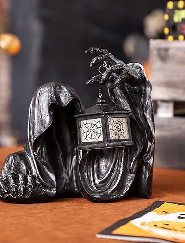  Halloween-harpiksfigur kreativ spøkelsesnattlys Grim Reaper-statue skummel harpikshåndverk til Halloween-fest borddekorasjon hjemsøkt hus feriehjemdekor ornament