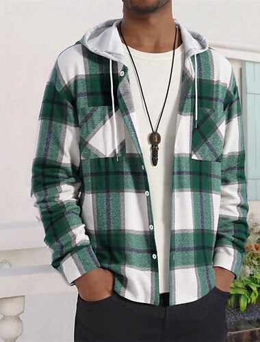  Per uomo Giacca Leggera Giacca Camicia Giacca Casual Vacanza Quotidiano Traspirante Tasca Primavera Autunno Plaid Moda Classico Con Cappuccio Regolare Vino Rosso Blu Verde Giacca
