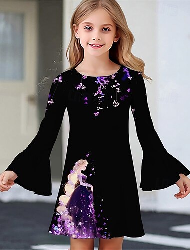  Mädchen' 3D Cartoon Kleid Rüschenkleid Langarm Sommer Frühling Urlaub Täglich Ferien Schön Süß Kinder 4-12 Jahre Freizeitkleid Knielang Normale Passform