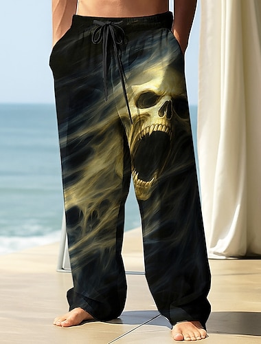  Voor heren Broek Wijde broek Vrijetijdsbroek Elastische tailleband met trekkoord Linnen broek met zakken Doodskoppen Dood Volledige lengte Buiten Feestdagen Donkere punkgotiek Zwart Rood