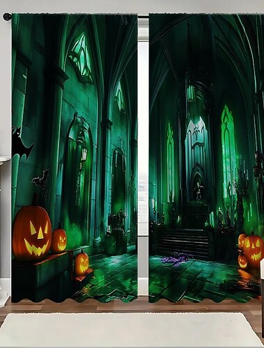  2 πάνελ κουρτίνες για το Halloween, κουρτίνες συσκότισης για σαλόνι, υπνοδωμάτιο, κουζίνα, περιποιήσεις παραθύρων, θερμομονωτικά, σκουρόχρωμα δωμάτια