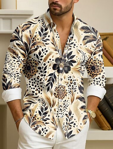  Per uomo Foglia Piante Fiori tropicali Camicia Camicia button-down Camicie hawaiane Manica Lunga Hawaiano All'aperto Vacanza Ferie Estate Primavera Collo ripiegato Stampa 3D camicie con colletto Rosa