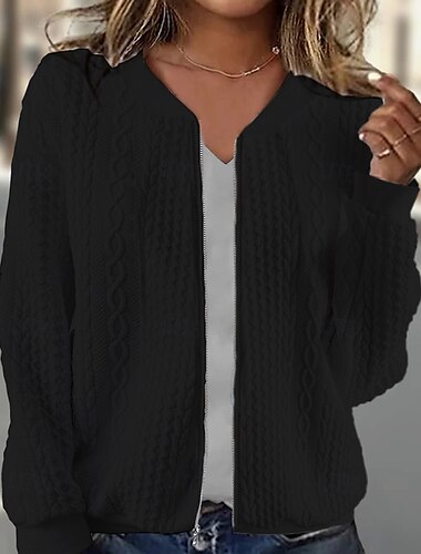  Dame Gensere Zip Up sweatshirts عادي Gatemote Fritid Langermet Crew-hals Vanlige topper Gate Ferie Lomme Svart Hvit Grå Høst Vinter