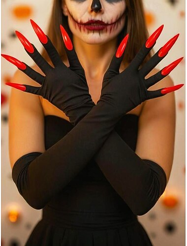  Gants longs à griffes d'Halloween pour femmes – motif faux ongles, polyester extensible, accessoire de costume de cosplay effrayant pour fêtes et événements