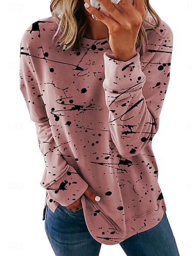  Damenbluse Langarm Graffiti Tropisch Stilvoll Lässig Rundhalsausschnitt Reguläre Tops Tagesdruck Weiß Rosa Wein Olivgrün Hellgrau Sommer Frühling Herbst