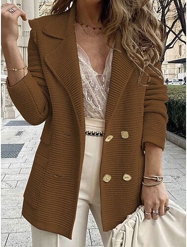  Per donna Blazer Confortevole Traspirante Bottoni Moda Moderno Semplice Lavoro Quotidiano Regolare Collo ripiegato Vestibilità regolare Manica Lunga Capispalla Nero Bianco Rosa Primavera Autunno