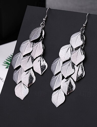  Boucles d'oreilles pendantes classiques en forme de feuille, bijoux en argent/noir/or, pour fête, travail, cadeau, quotidien, festival