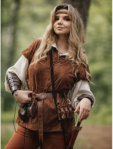  Médiéval Renaissance Manteau Veste Gilet Guerrier Viking Déguisement Homme Viking Halloween Carnaval Performance Fête / Soirée LARP Adulte Gilet