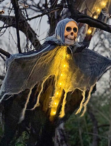  ハロウィンゴーストスケルトン吊り下げゴースト暖かいライト屋内と屋外のハロウィンパーティーホラーと奇妙な雰囲気の装飾ライト1個