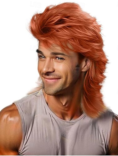  περούκα mullet μαύρη περούκα ανδρών της δεκαετίας του '80 πανκ ροκ μαλλιά πάρτι καθημερινά κοστούμια για το Halloween μακριές περούκες