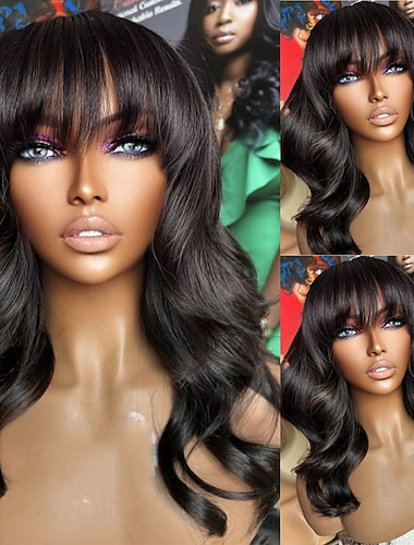  Remy Echthaar 5x5 Verschluss 13x4 Spitzenfront Perücke Mit Pony Brasilianisches Haar Gewellt Schwarz Perücke 130% 150% Haardichte mit Babyhaaren Natürlicher Haaransatz 100% Unbehandelt Kleberfrei