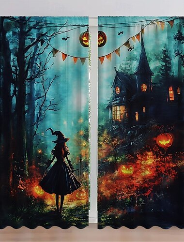  Cortinas opacas de Halloween de 2 paneles para sala de estar, dormitorio, cocina, aislamiento térmico, oscurecimiento de habitaciones.