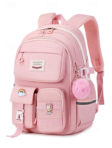  niños Chico Chica mochila Mochila Escolar mochila escolar mochila Escuela Diario Color sólido Paño Oxford Nailon Gran Capacidad Impermeable Ligero Colgante Cremallera Rosa Claro Negro Rosa