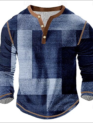  Homme Graphique Abstrait Chemise Henley T-shirt manche longue ancien Mode Designer Extérieur Occasionnel Quotidien Printemps & Automne Toutes saisons Gris foncé Vert Bleu foncé Violet Henley T-shirt