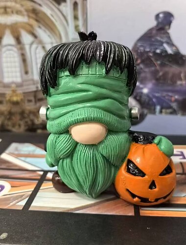  Halloween-gnomfigur av harpiks, gresskargnomdekorasjon til hjem, kontor, hage, slitesterk harpiksstatue, unik gaveidé