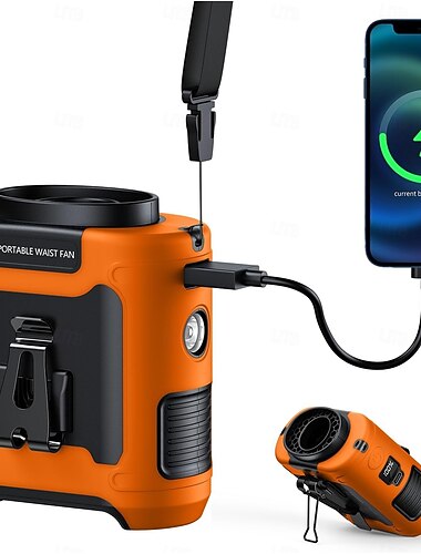  Φορητός ανεμιστήρας με κλιπ μέσης 10000mah, φορητός ανεμιστήρας προσωπικής ψύξης για πουκάμισα, επαναφορτιζόμενος με φακό 5 ταχυτήτων, ανεμιστήρας λαιμού, χωρίς χέρια, διάρκεια 40 ωρών για υπαίθρια