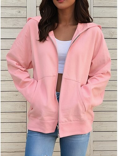  Damen Hoodies mit Reißverschluss Einfach Aktiv Ethnisch Lässig Langarm Mit Kapuze Normale Oberteile Lässig Ferien Reißverschluss Kordelzug Fronttasche Schwarz Weiß Rosa Blau Grün Frühling Herbst