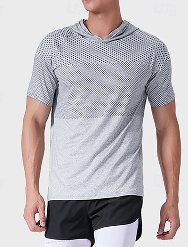  Herre Performance skjorte Sport-T-shirt Kortærmet Hættetrøje Toppe Udendørs Hurtigtørrende Svedreducerende lugtdæmpende Åndbart Polyester Patchwork Mørkegrå Blå Lysegrå Fiskeri Tennis Løb