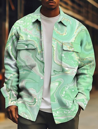  Per uomo Marmo Arte liquida astratta Camicia di Velluto a Coste Giacca-camicia Giacca camicia Manica Lunga Casual All'aperto Abbigliamento Quotidiano Autunno Inverno Collo ripiegato Bottonato Caldo