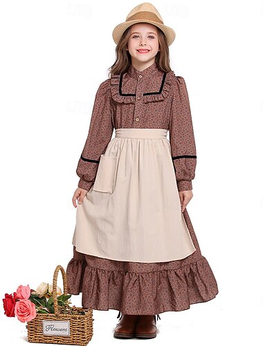  19世紀 1800年代 オールドウェスト プレーリードレス 開拓 女の子 ハロウィーン カーニバル 世界本の日 学校行事のドレスアップ 歴史再現 子供用 ドレス エプロン