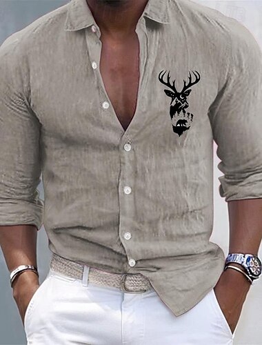  Per uomo Camicia casual Camicia in cotone e lino Camicia con Bottoni Vita Selvaggia Vacanza Streetwear Nero Bianco Rosa Azzurro cielo Manica Lunga Bavero Tutte le stagioni Abbigliamento Bottoni