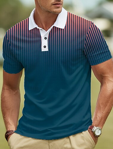  Męskie Geometryczny Gra polo Krótki rękaw Koszulki polo Klapa Biznesowy swobodny Athleisure Dzienne zużycie Druk 3D Guziki Lato Czerwony Granatowy Granatowy