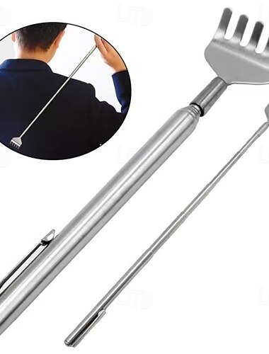  Rascador de espalda extensible de 2 piezas, herramienta telescópica de acero inoxidable para aliviar la picazón con clip de bolsillo, rascador de espalda portátil con forma de garra de oso para