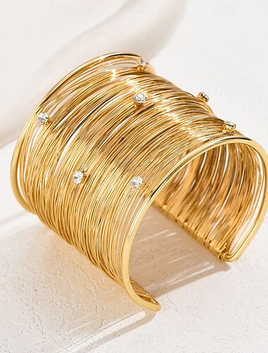  Bracelet manchette en fil d'or pour femme - Bracelet jonc serti de strass pour soirées et cocktails