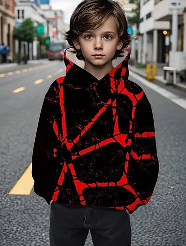  ハロウィーン 男の子 3D 幾何学模様 パーカー 長袖 春 秋 ファッション ストリートファッション 子供 4〜12年 フード付き アウトドア カジュアル 日常 レギュラー