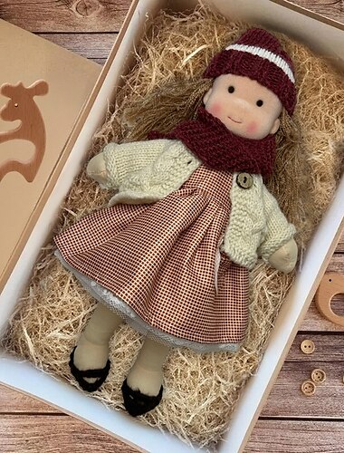  Handmade Waldorf Doll Baby Girl with Clothes Sets - 11.8 Inch Soft Plush Doll for Toddlers Ideal Christmas Gift for Kids