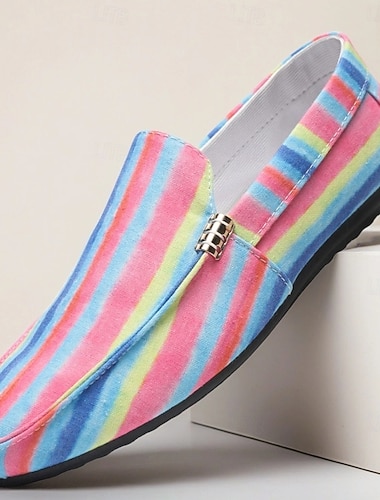  Miesten värikkäät raidalliset kangaskengät - tyylikkäät vapaa-ajan kengät jokapäiväiseen mukavuuteen ja eloisaan muotiin