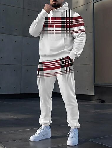  Per uomo Plaid Blocco di colori 2 pezzi Set di felpe 3D Tuta Felpa con Cappuccio Manica Lunga Pantaloni lunghi Con Cappuccio Sportivo Casual Quotidiano Athleisure Stampa 3D Primavera Autunno Inverno