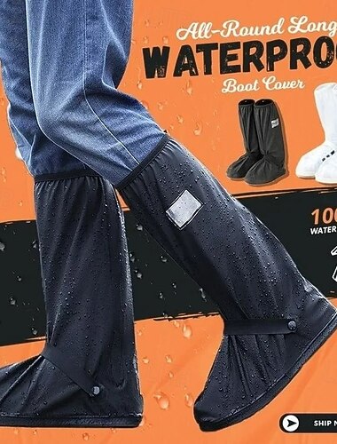  rundum lange wasserdichte Stiefelabdeckung für regnerisches Wetter, über das Knie reichende, strapazierfähige Überschuhe, wiederverwendbarer, rutschfester Regenstiefelschutz für Radfahren und Outdoor