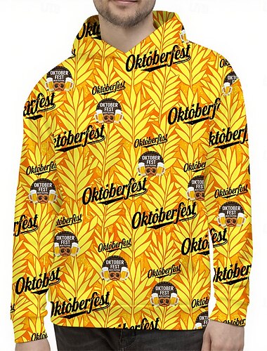  Oktoberfest Birra Pretzel Felpa con cappuccio Maglione bavarese Monaco Tedesco Grafico Per Per uomo Adulti Carnevale Birra Oktoberfest Stampa 3D Feste Casual Quotidiano