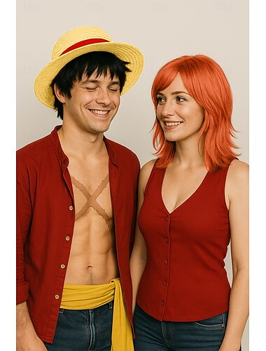 קוף חתיכה אחת ד. Luffy wigs אנימה באיכות גבוהה קוף ד. פאות קוספליי שחורות לופי קצרות עמידות בחום פאות שיער סינטטי