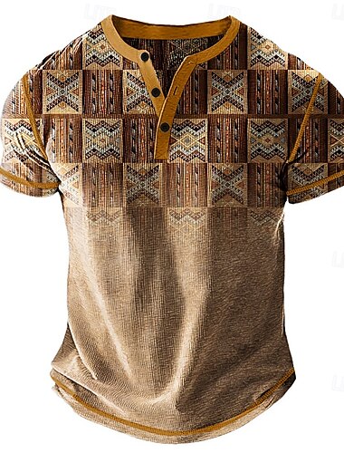  Per uomo Grafico Geometrico Maglia Henley Maglietta a nido d'ape Manica Corta Quotidiano Retrò Vintage Classico Sport all'Aperto Casuale Ferie Primavera & Estate Tutte le stagioni Blu Viola Cachi