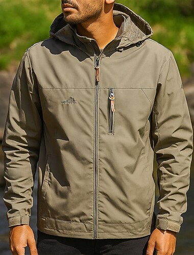  Herren Windjacke Softshelljacke Wanderjacke Außen Wasserdicht Winddicht Schnelltrocknend Leicht Wanderoutfits Wanderbekleidung Frühling Herbst Jacke Tennis Golfspiel Laufen Einfarbig Khaki