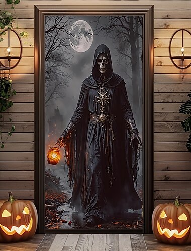  Halloween Deur Covers Dood God Deur Tapijt Deur Gordijn Versiering Achtergrond Deur Banner voor Voordeur Boerderij Feest Binnen Buiten Decoratie Benodigdheden